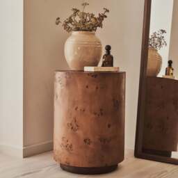 Arbour - Large Dark Burl Wood Premium Round Side Table