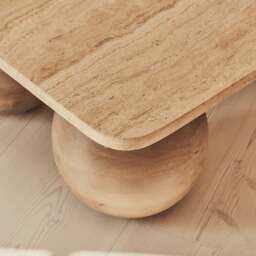 Melrose - Beige Travertine Rectangular Warm Wood Premium Coffee Table - thumbnail 2