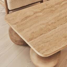 Melrose - Beige Travertine Rectangular Warm Wood Premium Coffee Table - thumbnail 6