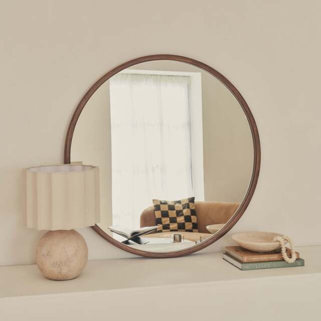 Arden - Large Dark Wood Round Wooden Wall Mirror 90cm x 90cm - image 1