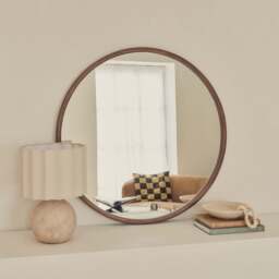 Arden - Large Dark Wood Round Wooden Wall Mirror 90cm x 90cm - thumbnail 1