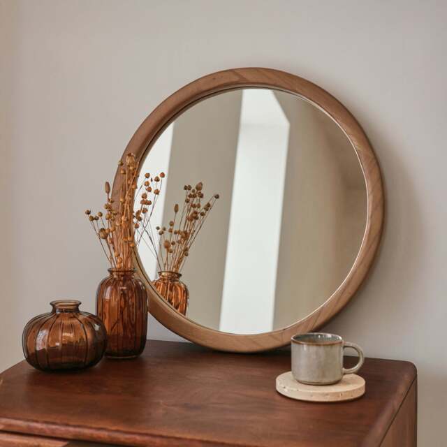 Arden - Warm Wood Round Wooden Wall Mirror 40cm x 40cm - image 1