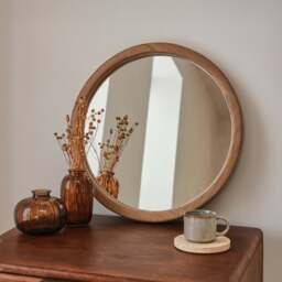 Arden - Warm Wood Round Wooden Wall Mirror 40cm x 40cm - thumbnail 1