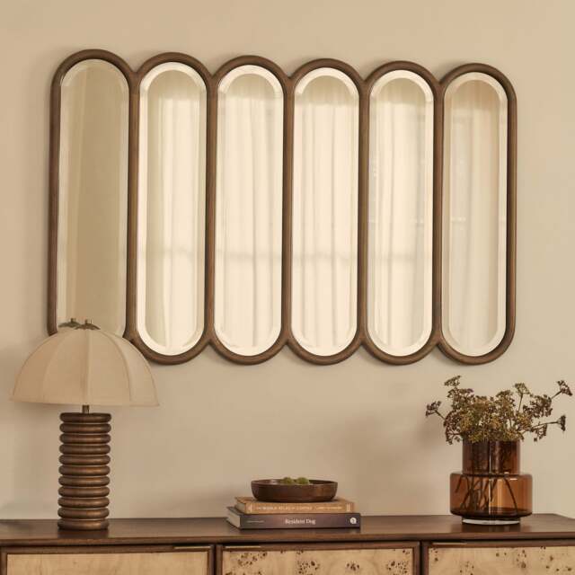 Reims - Warm Wood Arched Panel Wooden Mirror 120cm x 80cm - image 1