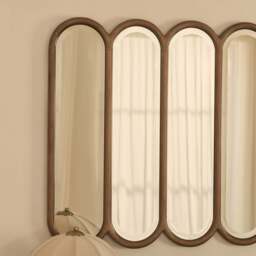 Reims - Warm Wood Arched Panel Wooden Mirror 120cm x 80cm - thumbnail 4