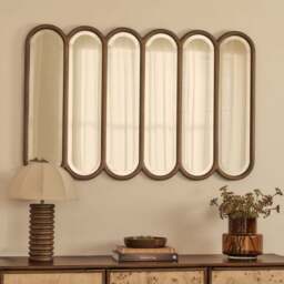 Reims - Warm Wood Arched Panel Wooden Mirror 120cm x 80cm - thumbnail 1