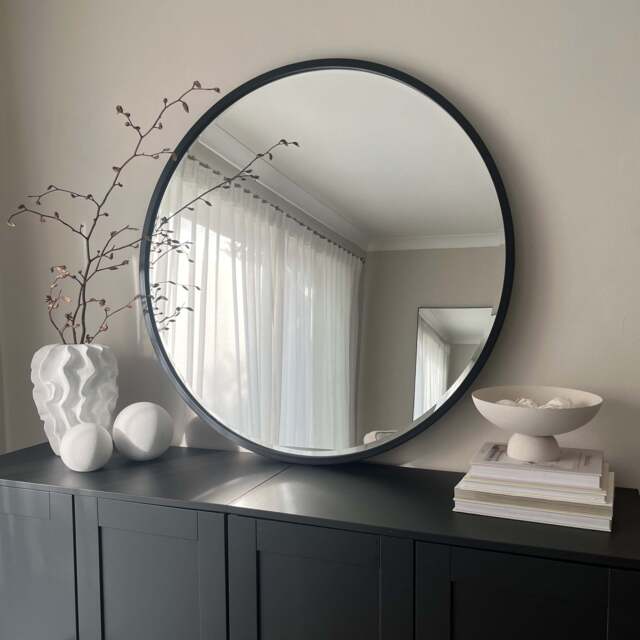 Higgins - Black Metal Modern Round Wall Mirror 80cm x 80cm - image 1