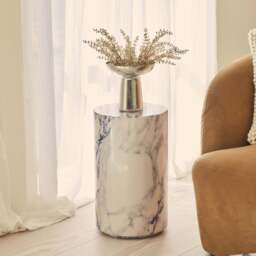 Atella - Arabescato Round Premium Solid Marble Side Table - thumbnail 1