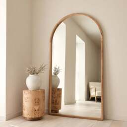 Arden - Light Wood Full Length Arched Wooden Mirror 175cm x 95cm - thumbnail 3