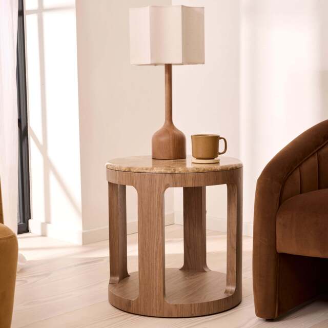 Milford - Light Emperador Round Washed Wood Side Table - image 1