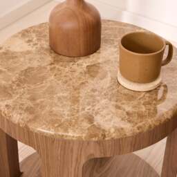 Milford - Light Emperador Round Washed Wood Side Table - thumbnail 4