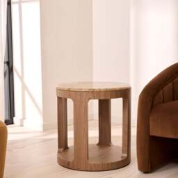 Milford - Light Emperador Round Washed Wood Side Table - thumbnail 3