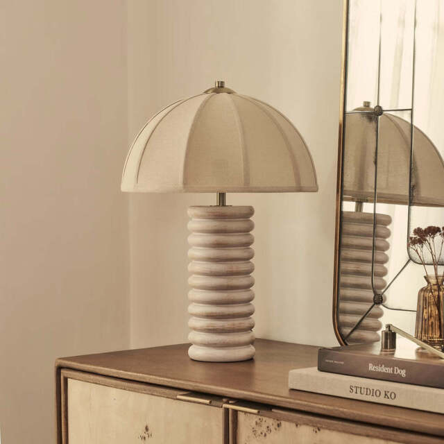 Odette - White Washed Wood Dome Shade Table Lamp - image 1