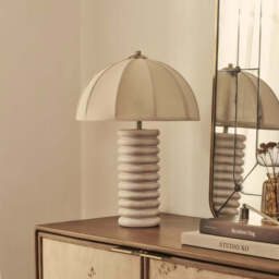 Odette - White Washed Wood Dome Shade Table Lamp - thumbnail 1