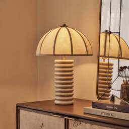 Odette - White Washed Wood Dome Shade Table Lamp - thumbnail 2
