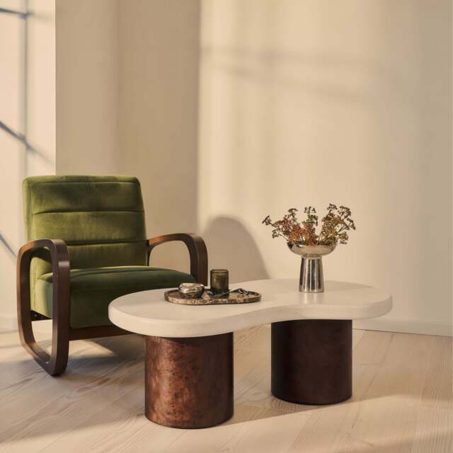 Aegean - Dark Burl Wood & Concrete Irregular Coffee Table 2 Legs - image 1