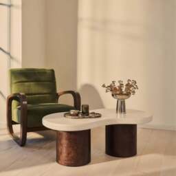 Aegean - Dark Burl Wood & Concrete Irregular Coffee Table 2 Legs - thumbnail 1