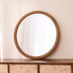 Cordelia - Warm Wood Rope Twist Round Wall Mirror 80cm x 80cm - thumbnail 3