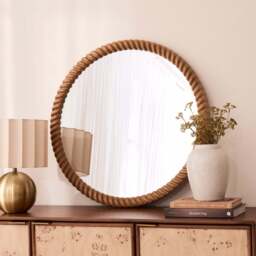 Cordelia - Warm Wood Rope Twist Round Wall Mirror 80cm x 80cm - thumbnail 1