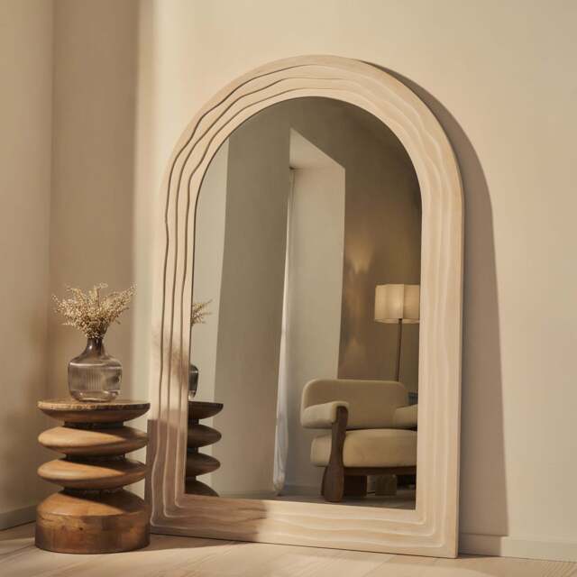 Lucelle - Extra Large Full Length White Washed Wood Arched Mirror 180cm x 120cm - image 1