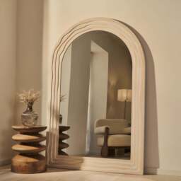 Lucelle - Extra Large Full Length White Washed Wood Arched Mirror 180cm x 120cm - thumbnail 1