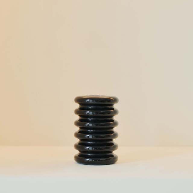 Varella - Black Marble Ribbed Decorative Vase 15cm - image 1
