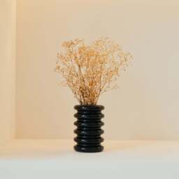 Varella - Black Marble Ribbed Decorative Vase 15cm - thumbnail 2