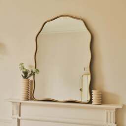 Sabrina - Gold Wavy Arched Metal Overmantle Mirror 100cm x 70cm - thumbnail 2