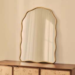Sabrina - Gold Wavy Arched Metal Overmantle Mirror 100cm x 70cm - thumbnail 3