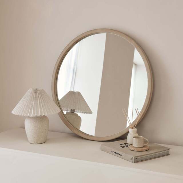 Arden - Concrete Round Wooden Wall Mirror 70cm x 70cm - image 1