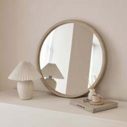 Arden - Concrete Round Wooden Wall Mirror 70cm x 70cm - thumbnail 1