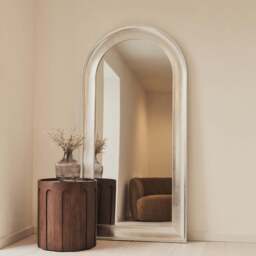 Porta - Full Length Arched Brushed Chrome Large Mirror 180cm x 90cm - thumbnail 1