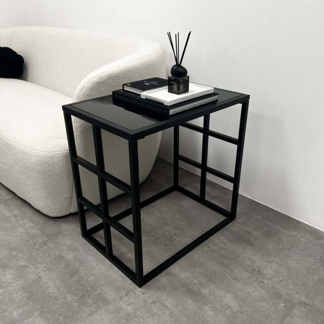 Brooklyn - Black Modern Rectangle Tinted Mirrored Side Table - image 1