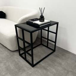 Brooklyn - Black Modern Rectangle Tinted Mirrored Side Table - thumbnail 1
