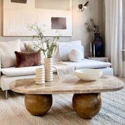Melrose - Light Emperador Marble Irregular Warm Wood Premium Coffee Table - thumbnail 2