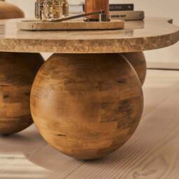 Melrose - Light Emperador Marble Irregular Warm Wood Premium Coffee Table - thumbnail 3
