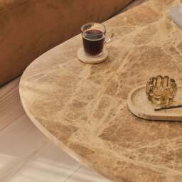 Melrose - Light Emperador Marble Irregular Warm Wood Premium Coffee Table - thumbnail 6