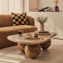 Melrose - Light Emperador Marble Irregular Warm Wood Premium Coffee Table