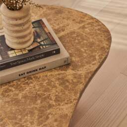 Melrose - Light Emperador Marble Irregular Warm Wood Premium Coffee Table - thumbnail 5