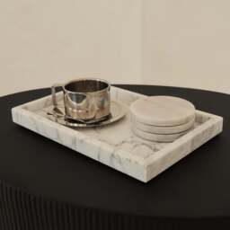 Travara - White Marble Large Rectangular Decorative Tray - thumbnail 1