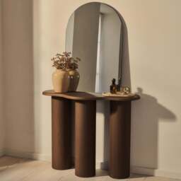 Savanna - Large Dark Wood Curved Wooden Console Table - thumbnail 1