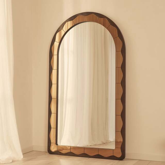 Mirella - Full Length Dark Wood Arched Wooden Mirror 182cm x 105cm - image 1