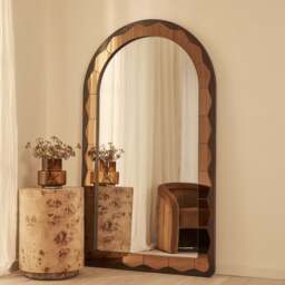 Mirella - Full Length Dark Wood Arched Wooden Mirror 182cm x 105cm - thumbnail 2