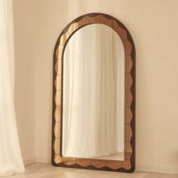 Mirella - Full Length Dark Wood Arched Wooden Mirror 182cm x 105cm