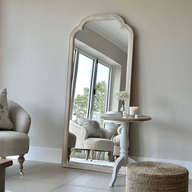 Elena - Full Length White Washed Wood Arched Mirror 170cm x 75cm - image 1