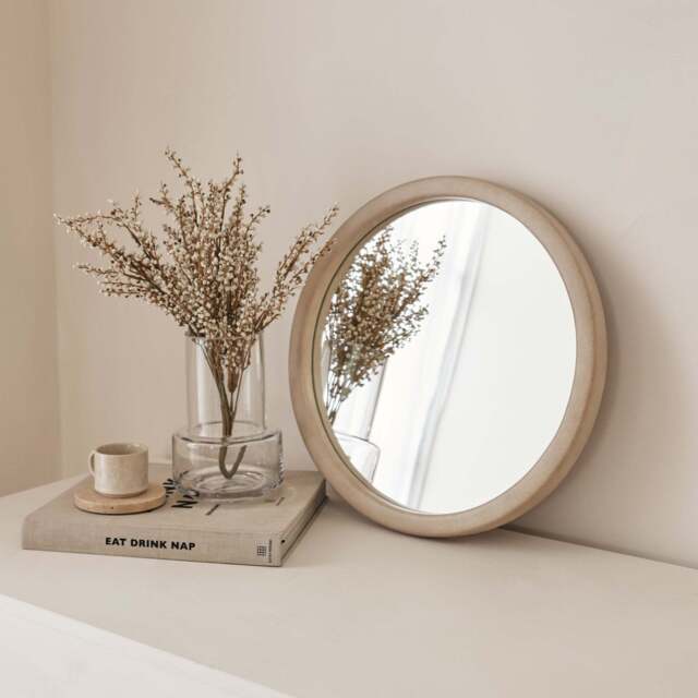 Arden - Concrete Round Wooden Wall Mirror 40cm x 40cm - image 1