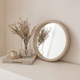 Arden - Concrete Round Wooden Wall Mirror 40cm x 40cm - thumbnail 1