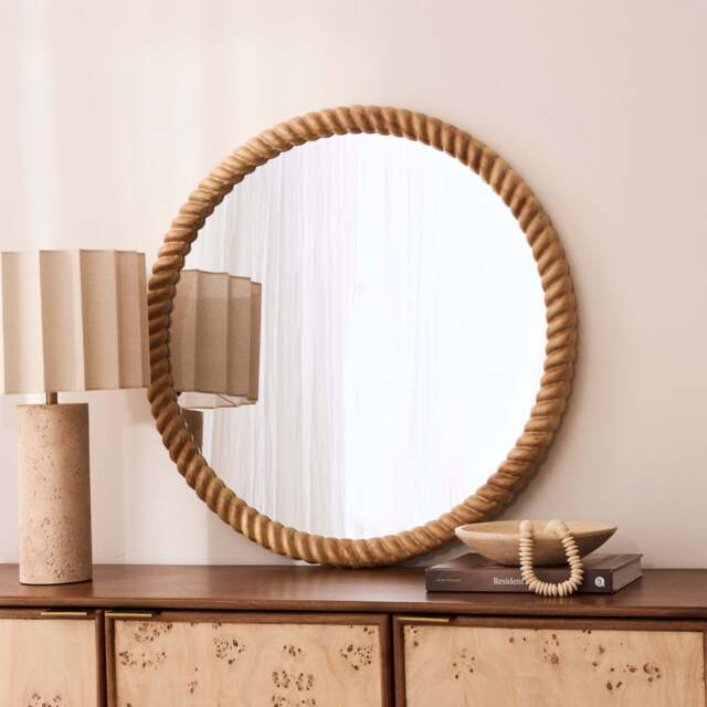 Cordelia - Light Wood Rope Twist Round Wall Mirror 80cm x 80cm - image 1