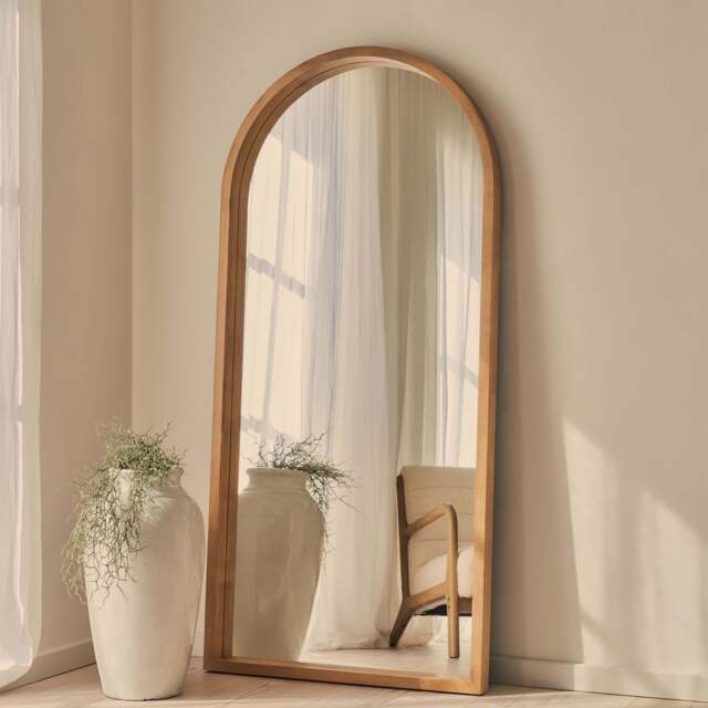 Lilia - Full Length Warm Wood Arched Wooden Mirror 170cm x 80cm - image 1