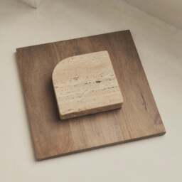 Sloane - Beige Travertine Round Warm Wood Premium Coffee Table - thumbnail 4
